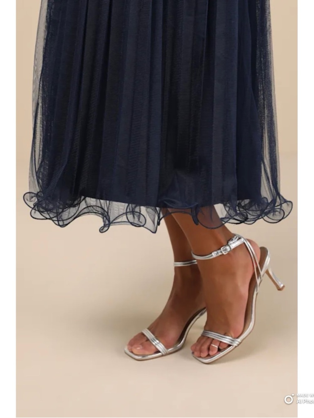 Lulus Large Exemplary Aura Navy Blue Tulle Surplice Midi Dress NWT - Picture 5 of 17